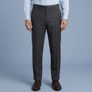 JB Britches Men's Dress Pants Torino Model Charcoal Plaid Wool 38R
